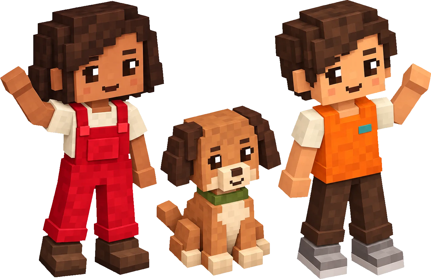 Nina, Téo e o cachorro Pipo acenando